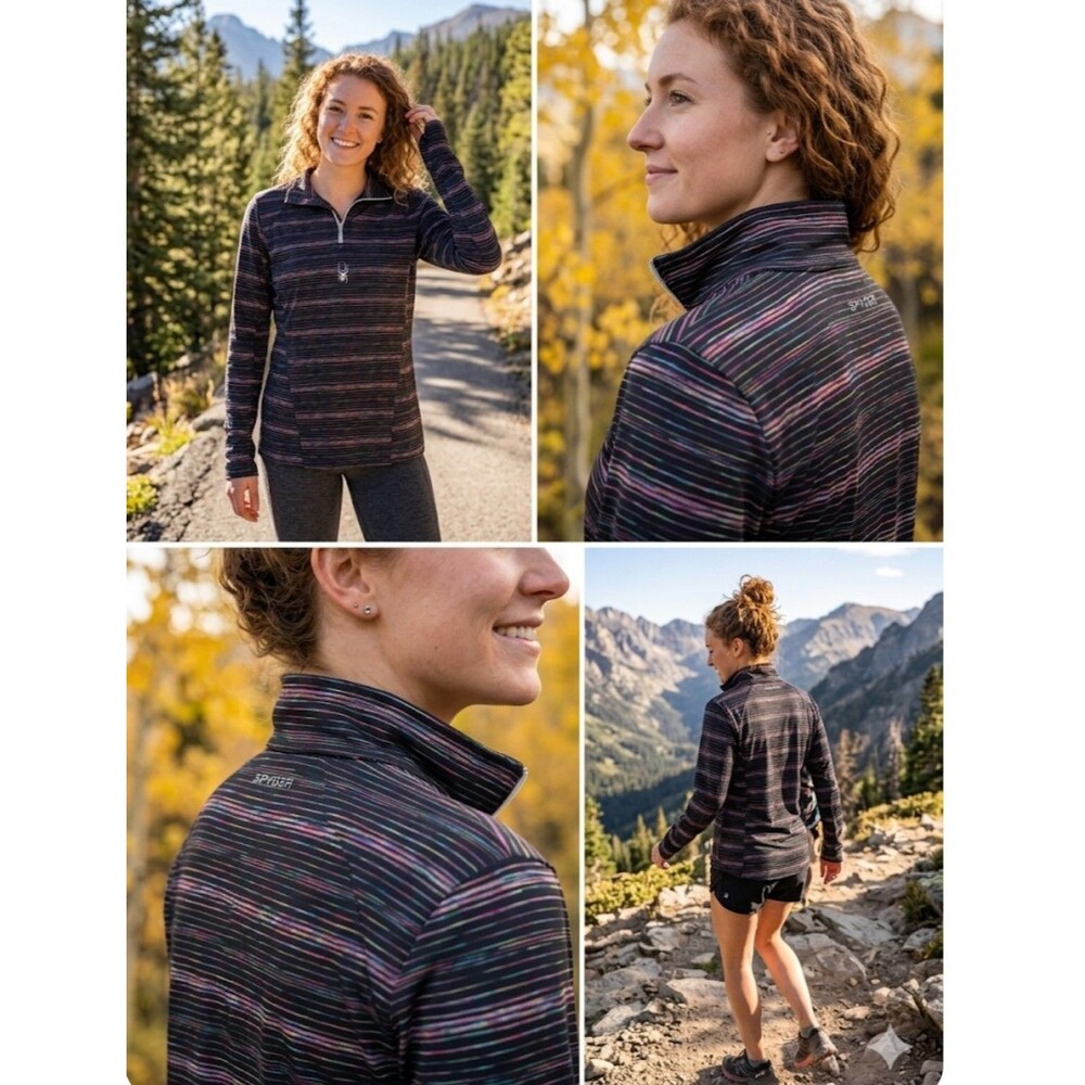 Spyder Size XL Quarter Zip Pullover Top Space Dye Stripe Black Athletic Outdoors